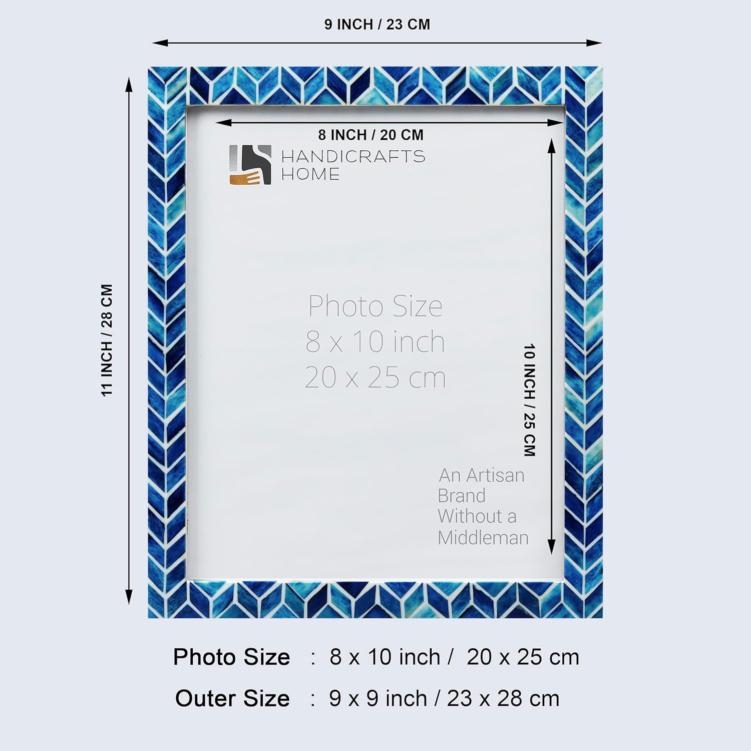 Handicrafts Home Blue Picture Frame Handmade Bone & Resin Inlay Photo Frame, Artic Collection – 8x10 Picture Frames for Home Decor, Wall Decor, Boho Farmhouse Decor, Shelf Decor, Gallery Wall, Vintage Wall Art, Family Photo, Wedding Gift, Christmas Picture Frame, Desk & Bedroom Decor