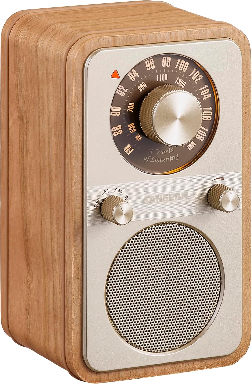 SANGEAN WR-9 Vintage-Style AM/FM Radio with Bluetooth 5.2 – Cherry Wood Finish, USB-C, 3350mAh Battery, 54-Hour Playback, Passive Subwoofer