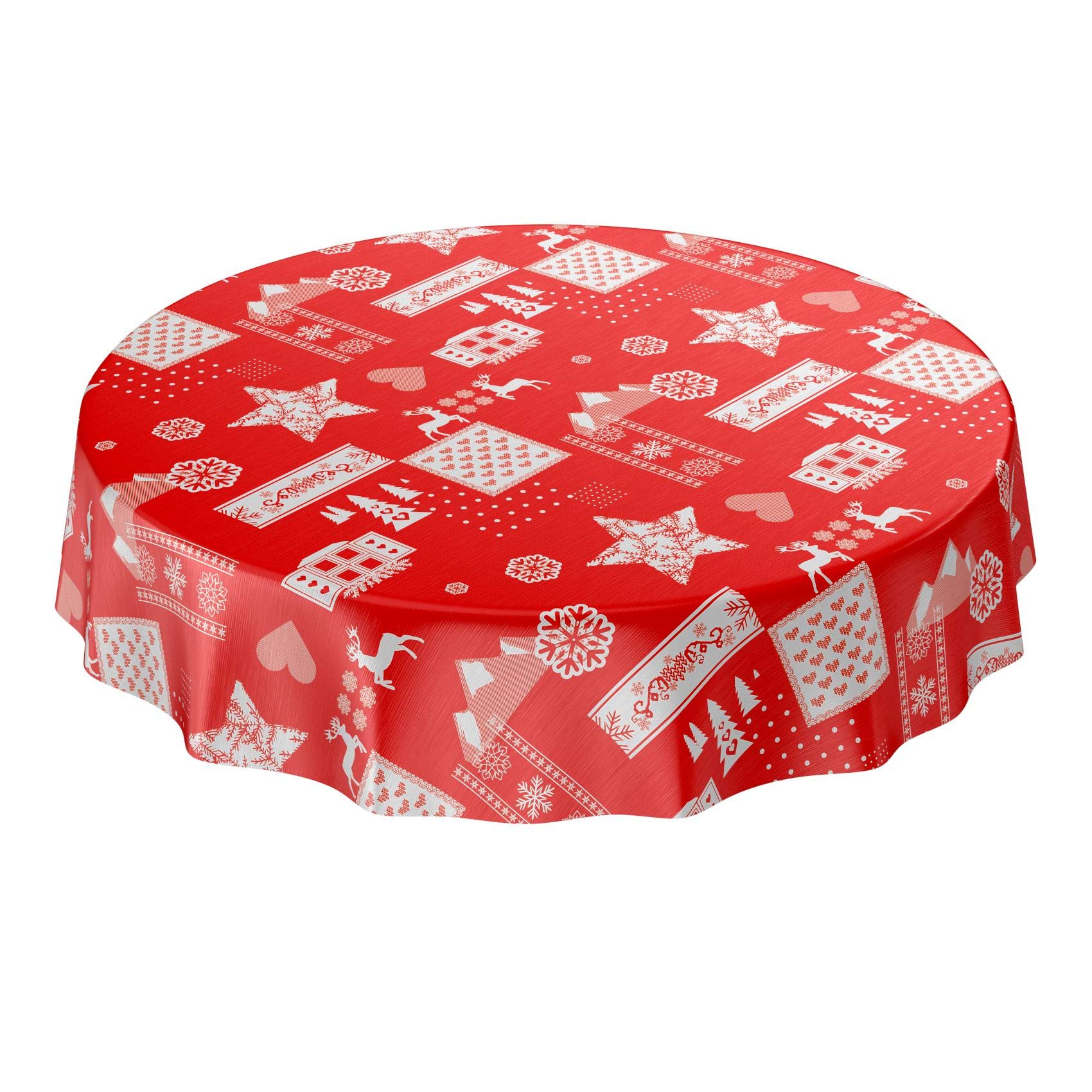 ANRO Wachstuchtischdecke Weihnachten Rot – 180x140 Cm, Wasserdicht & Pflegeleicht