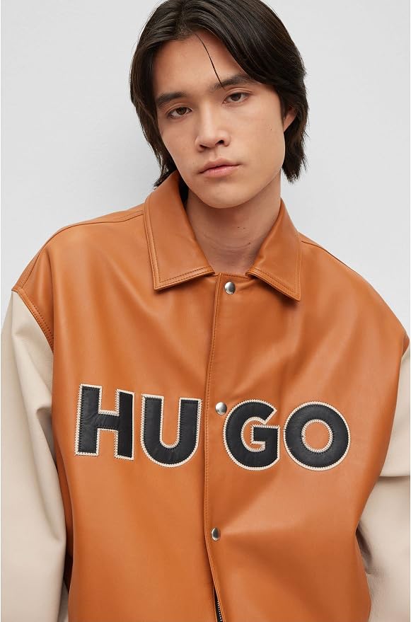 HUGO Herren Luganos College-Jacke aus Leder im Colour-Block-Design 