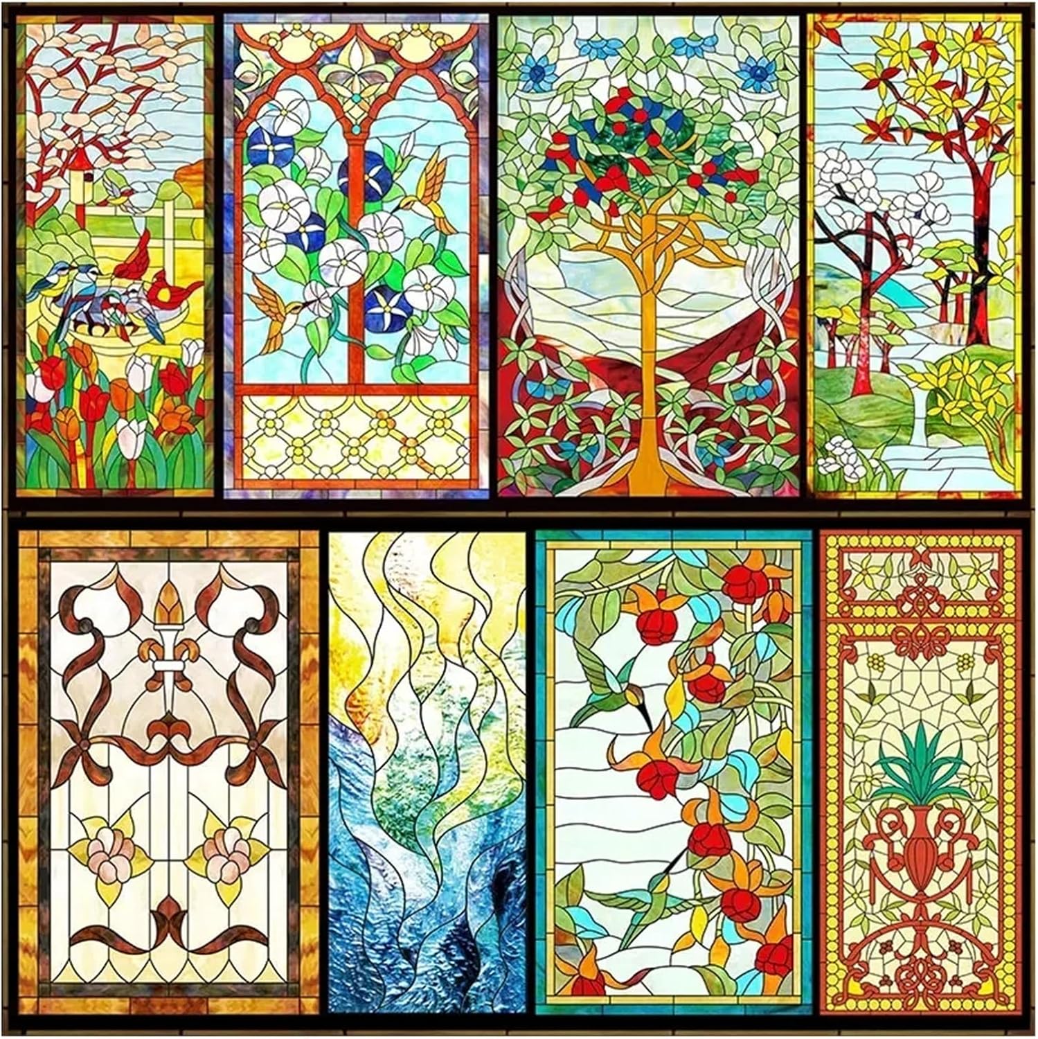 Stained Glass Window Stickers, Privacy Film, Church Style, Static Cling, Decorative Frosted Window Films(Color06,40x120cm)