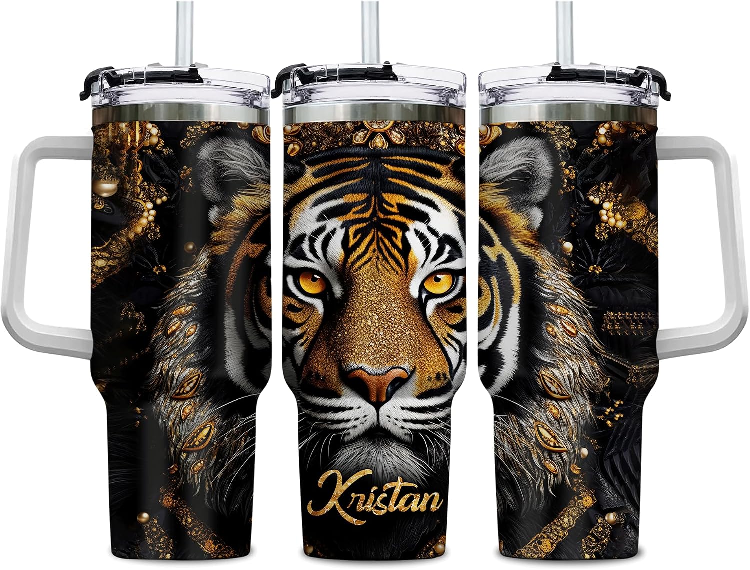 Hyturtle Personalized 2D Printed Squirrel 40oz Tumbler with Handle and Straw Gifts For Men Women, Squirrel Lover Gifts on Birthday Christmas Custom Name Insulated Stainless Steel Travel Cup With Lid