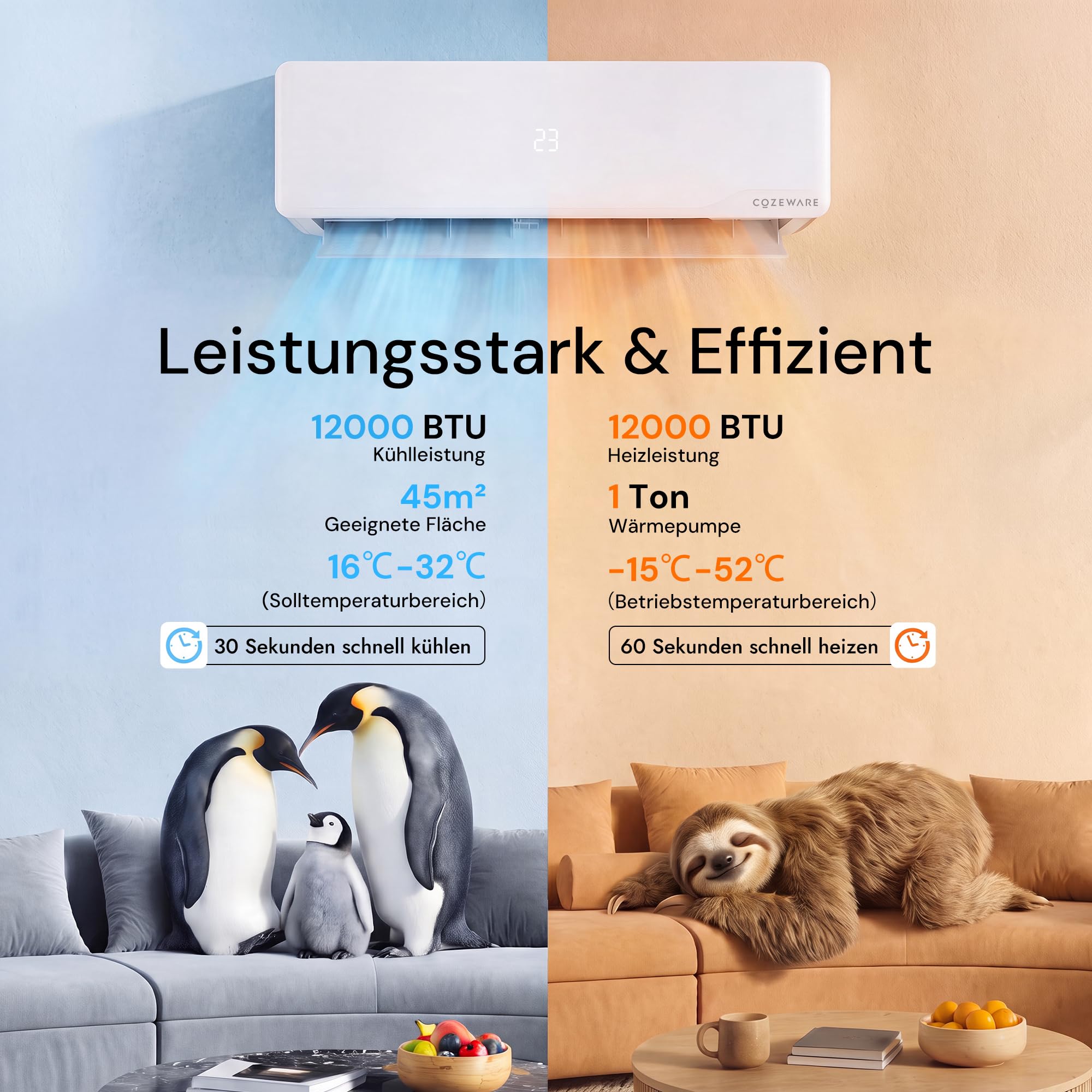 Klimaanlage Split, 12000 BTU / 3,500 W | WLAN/APP Funktion Klimagerät, Kühlen A++/Heizen A+, Kältemittel R32, bis 45m², sehr leise, Fernbedienung, Montagematerial