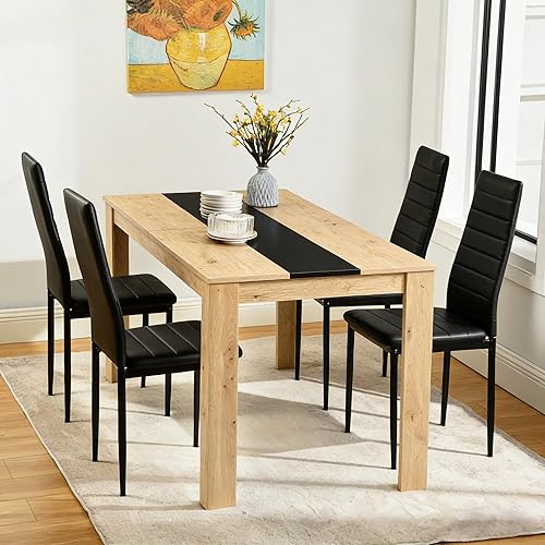 Ensemble 1 Table et 4 Chaises, Table a Manger:110x70x75cm, Chaise:40x39x98cm,