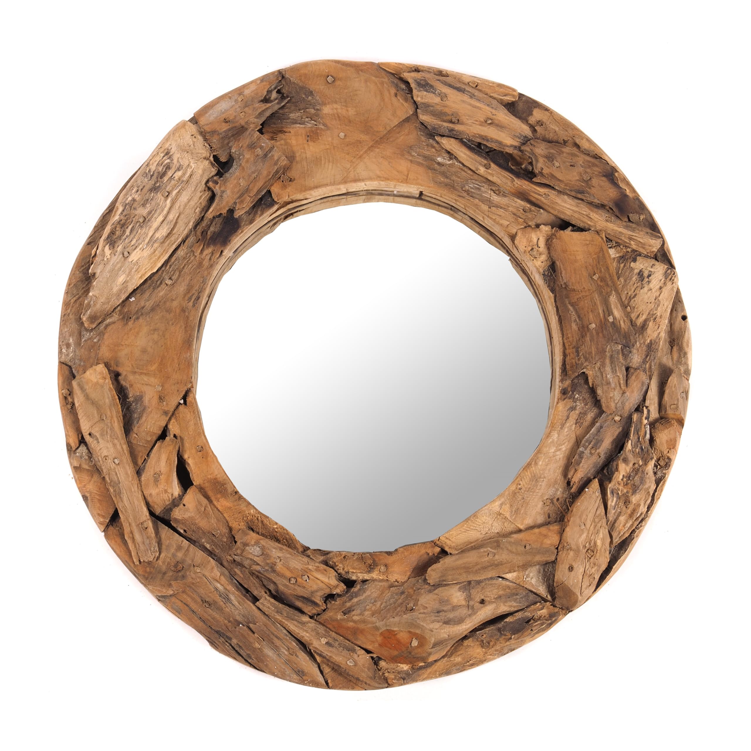 DESIGN DELIGHTS Specchio rotondo da parete in teak da 60", in legno di teak (eroso), naturale, Ø 60 cm, con cornice in legno