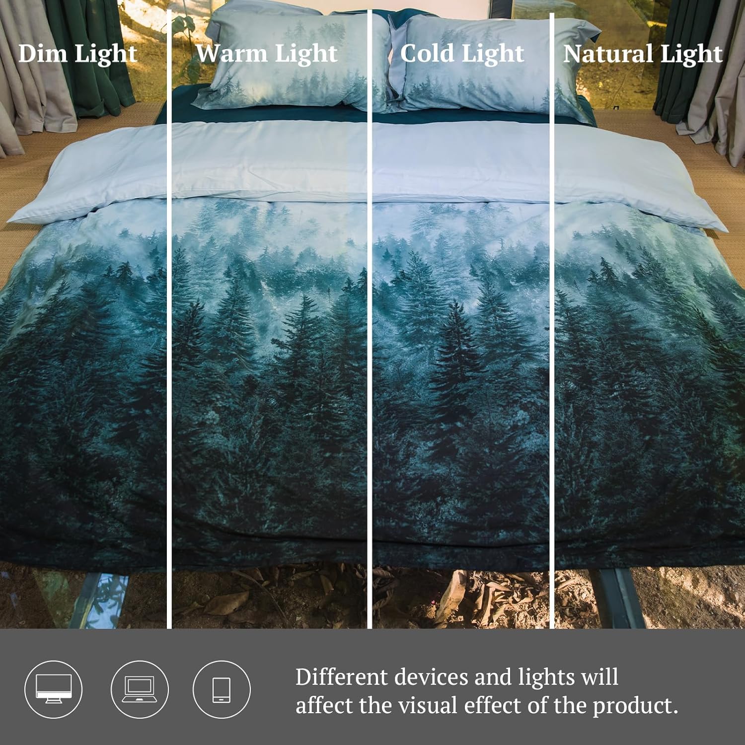 MILDLY 100% Long Staple Cotton Forest Duvet Cover Set Green Gradient Trees Mountains Pattern Comforter Cover Set - Image 7