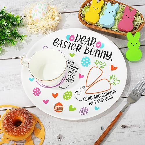 Miniatura 5 de Plato redondo de conejo de Pascua, plato redondo de conejo de Pascua, zanahorias para querido conejo de Pascua, platos de plástico reutilizables,