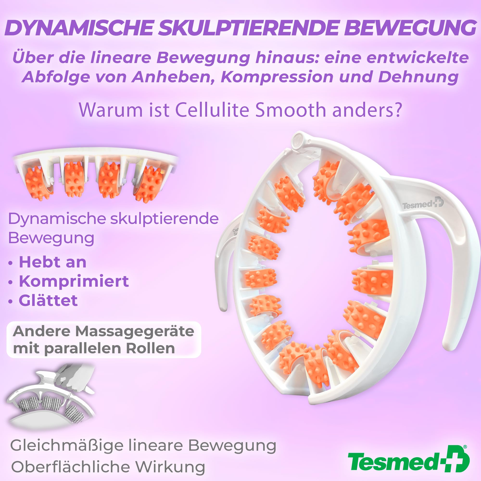 TESMED Cellulite Smooth Manuelles Anti-Cellulite-Massagegerät – Effektive aber sanfte Massage – Beine, Oberschenkel und Gesäß – patentiert – Made in Italy