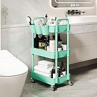 Vista 5 de UDEAR Carrito utilitario rodante de 3 niveles, estantes de almacenamiento multifuncionales con asa y ruedas con cerradura para habitación, oficina