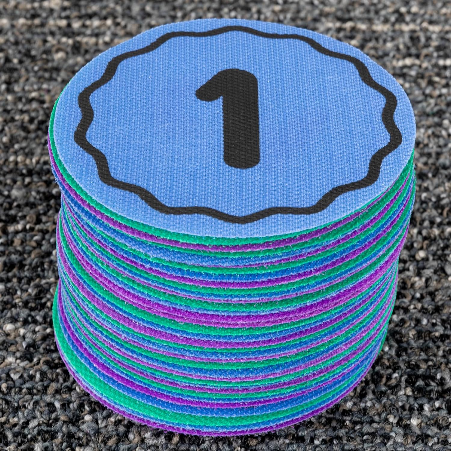 Really Good Stuff Carpet Mark-Its 36 Pack Line-Up Helpers Numbered Spot Markers and Labels 4' Carpet Dots for Teacher Supplies
