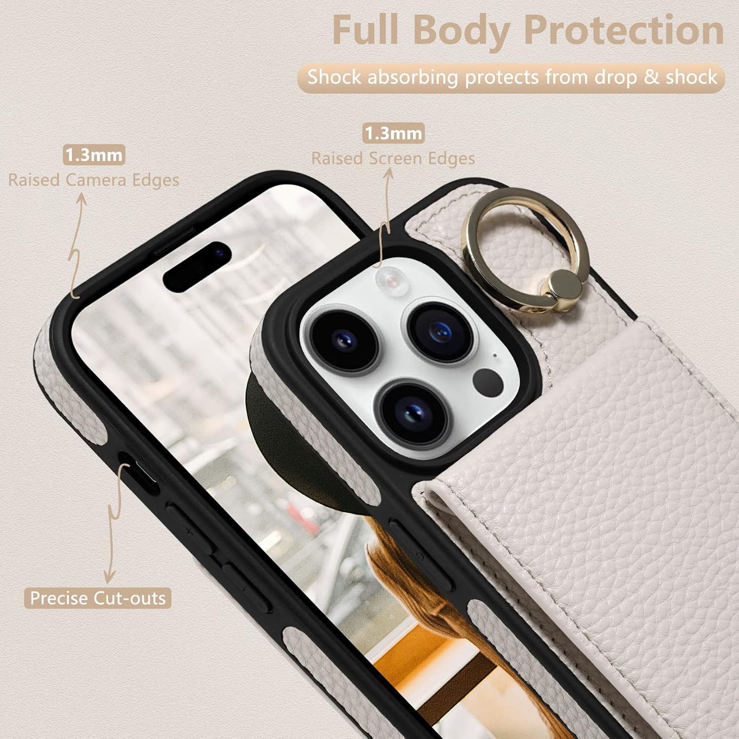 Keallce Case for iPhone 14 Pro 6.1'', Detachable Crossbody Wallet Case with RFID Blocking Card Slots, 360ｰStand Ring, Flip Leather Protective Cover Lanyard Shoulder Strap Women for iPhone 14 Pro,Beige - Image 6