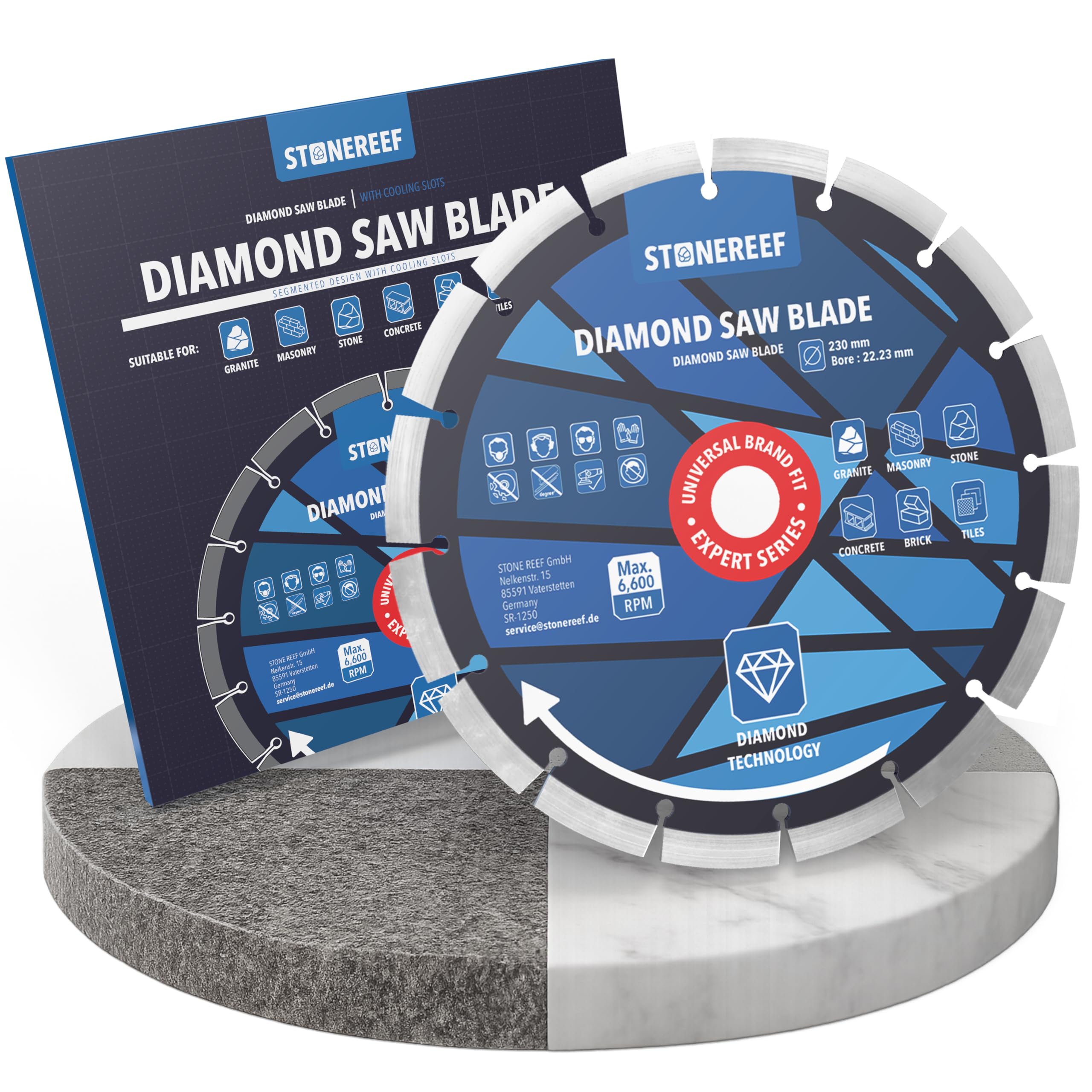 Diamentowa tarcza tnąca 230 mm x 22,23 mm – segmentowa tarcza diamentowa do betonu, granitu, kamienia i cegły – tarcza tnąca do szlifierek kątowych i szlifierek tnących – Ø 230 mm, jakość przemysłowa