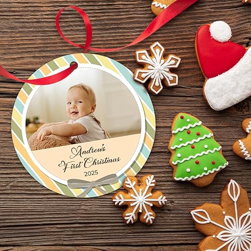 Miniatura 87 de Adorno de Navidad personalizado, foto personalizada con imagen y nombre, decoración del árbol de Navidad, bolsa de terciopelo incluida, adorno