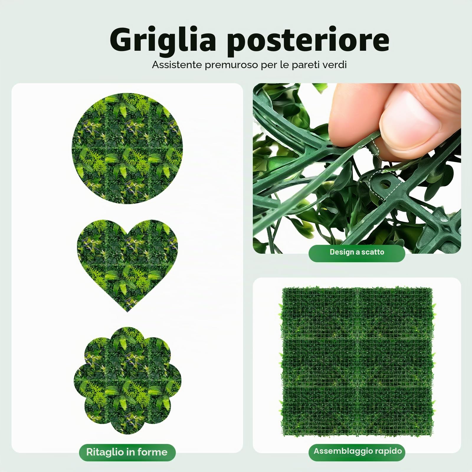 Parete vegetale artificiale, 6 pannelli, siepe artificiale, pianta sintetica, 60 x 40 cm, decorazione vegetale da parete, giardino, balcone, terrazza soggiorno, fogliame impermeabile, 3D