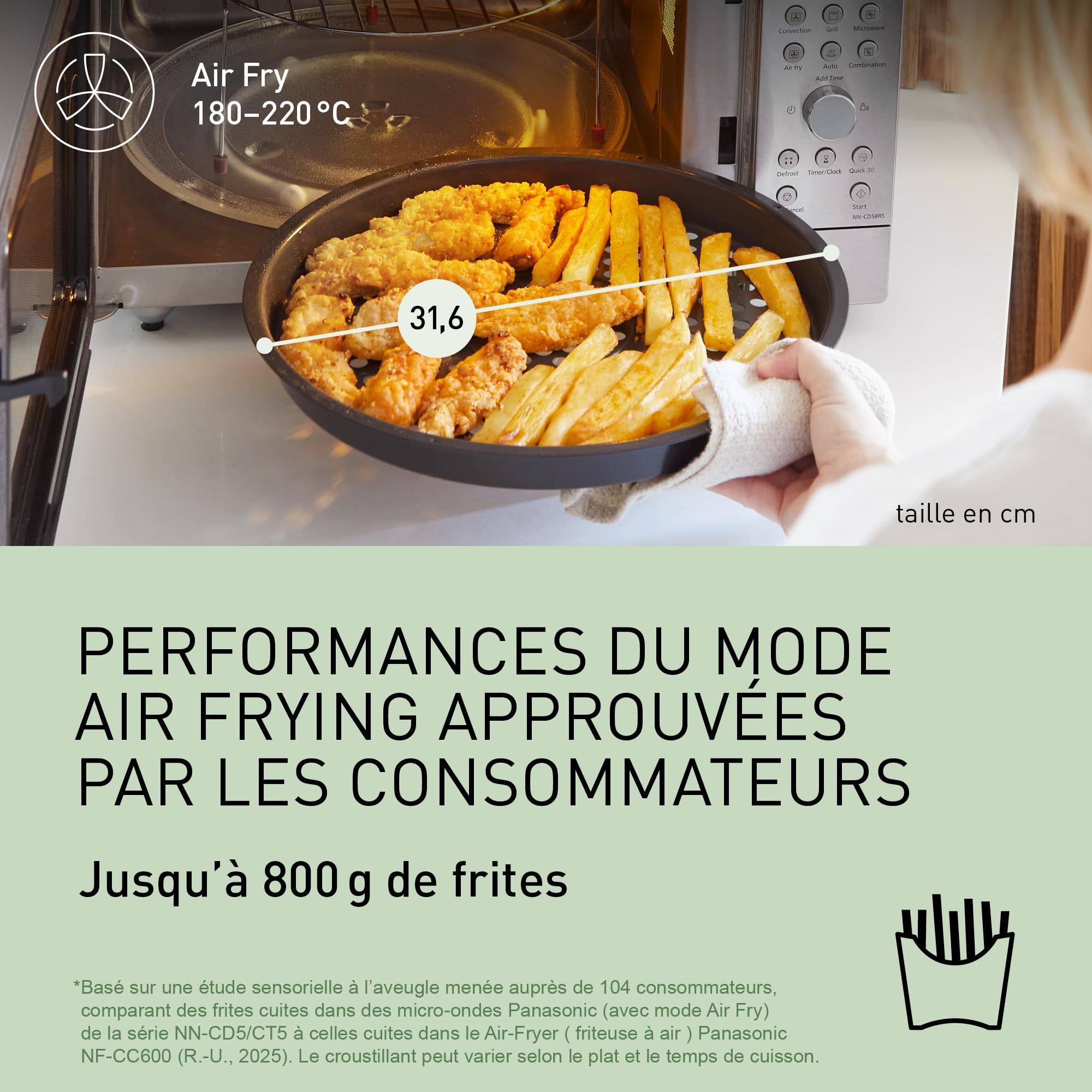 Panasonic NN-CD58RSEPG Four à Micro-Ondes combiné 4-en-1, 27 L avec mode Airfryer, Inverter 1000 W, Gril 1300 W, Chaleur Tournante, 19 Programmes Automatiques, Bouton rotatif, Acier Inoxydable