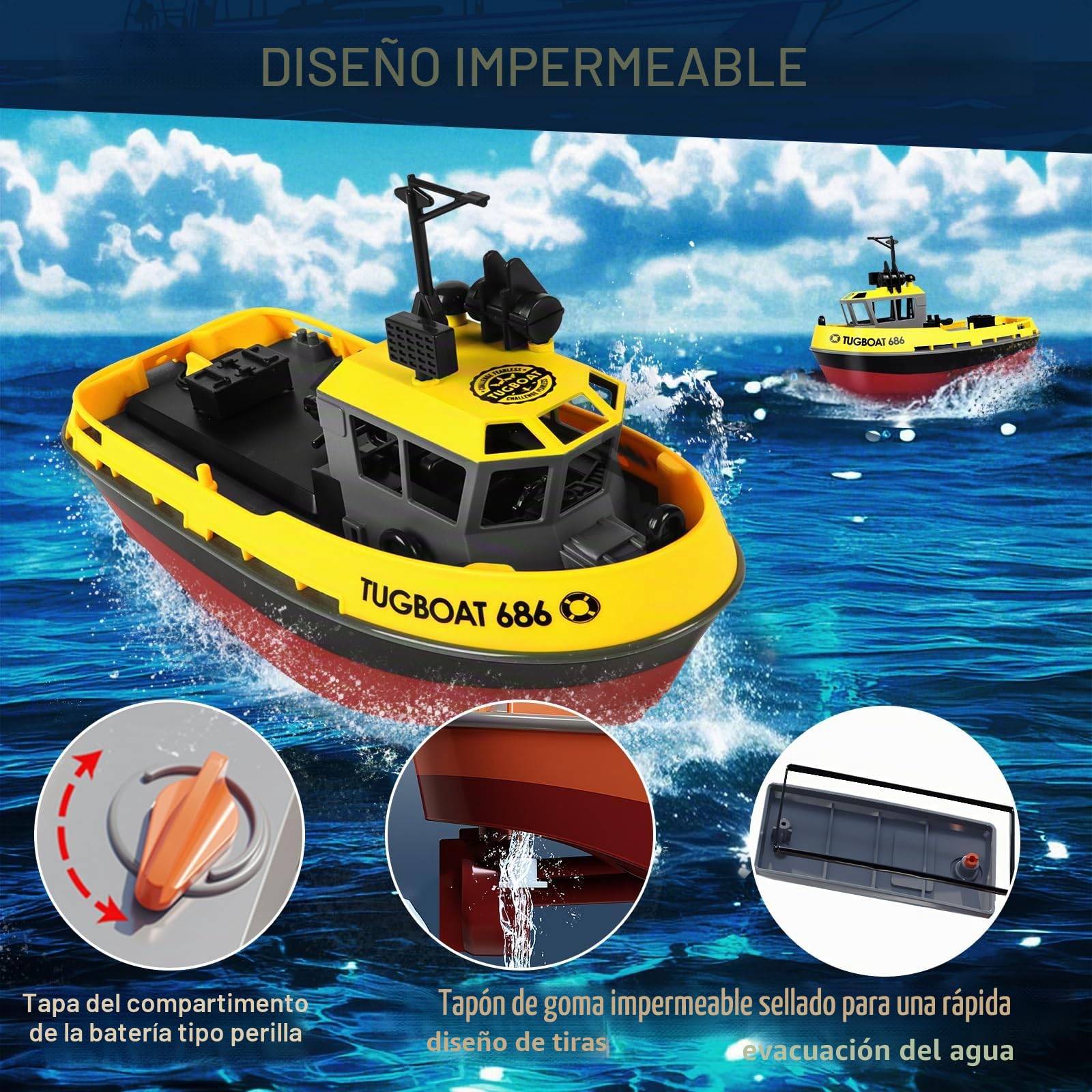 FORMIZON Barco Teledirigido, 1:72 Barco Teledirigido De Bricolaje A Escala, 2.4GHz Lancha Teledirigida con Luces LED, Juguetes Acuáticos de Verano para Niños y Adultos