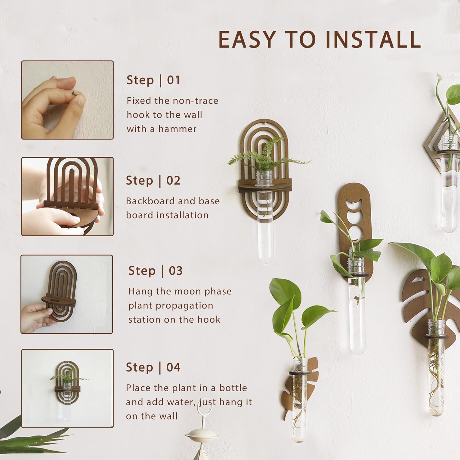 2 Pack Plant Propagation Station Wall Hanging Wooden Shelf Plant Terrarium Rainbow Design for Hydroponics Home Office Decor Test Tube Propagate Air Plant Cutting Holder - Image 5