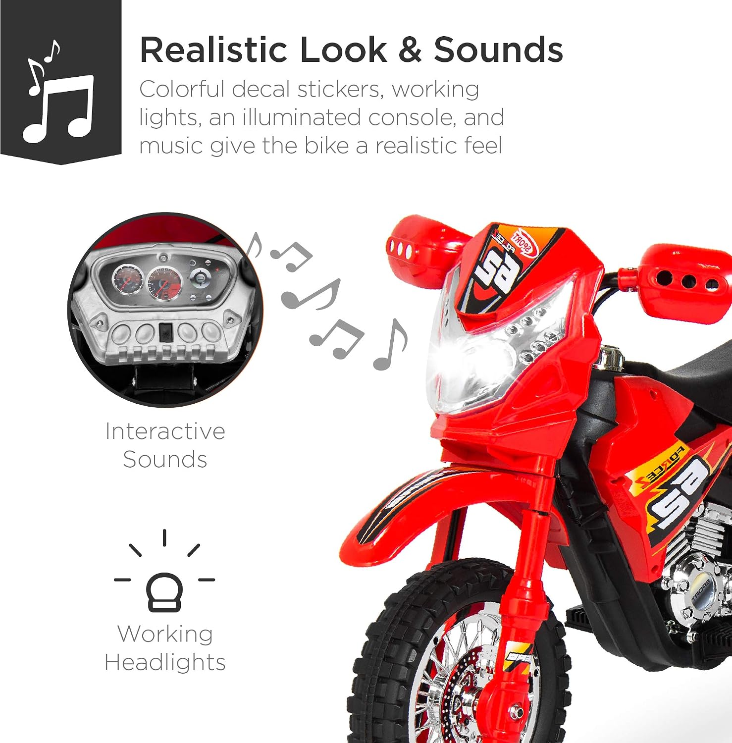 Bеѕt Quаlіtу 🔥 Best Choice Products Kids 6V Ride On Motorcycle w/ Treaded Tires, Working Headlights, 2mph Top Speed, Training Wheels, Realistic Sounds, Music, Battery Charger - Red