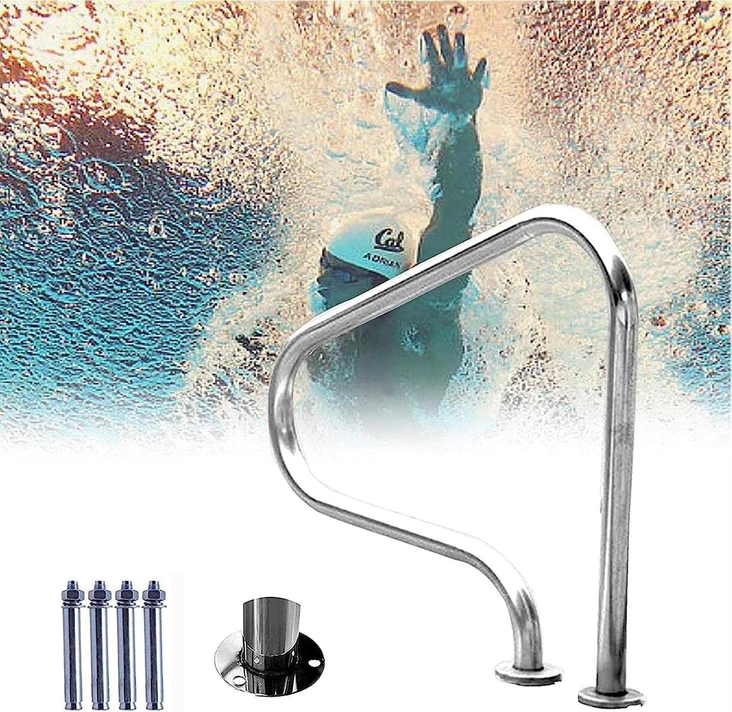 Main Courante de Piscine Antirouille - Poignée Haute Sécurité Inox 304 Facile à Monter