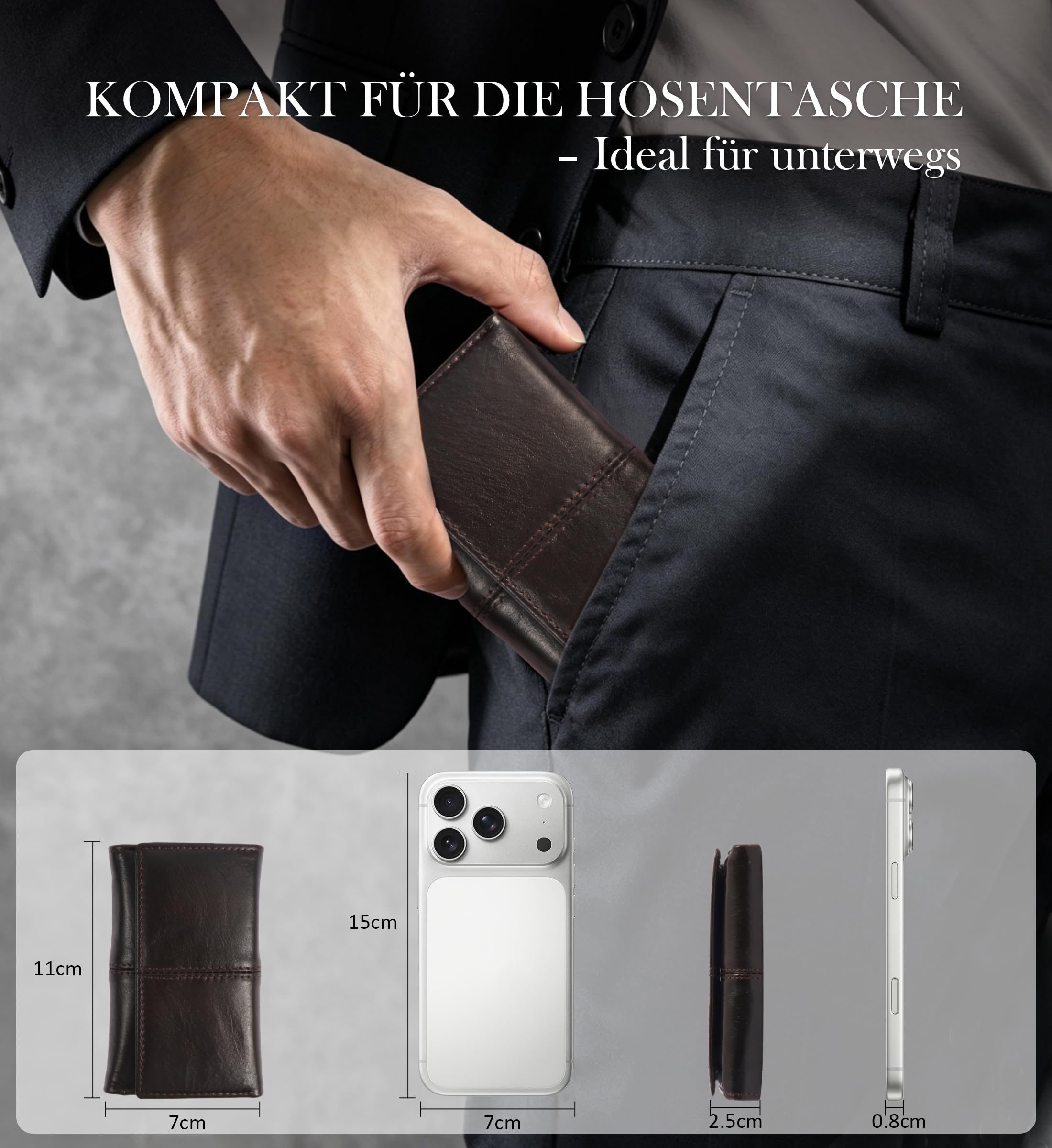 ARGOO Étui à clés en cuir véritable pour homme et femme, triple pliage, multifonction, en cuir, avec crochet à clés, compartiment à billets séparé