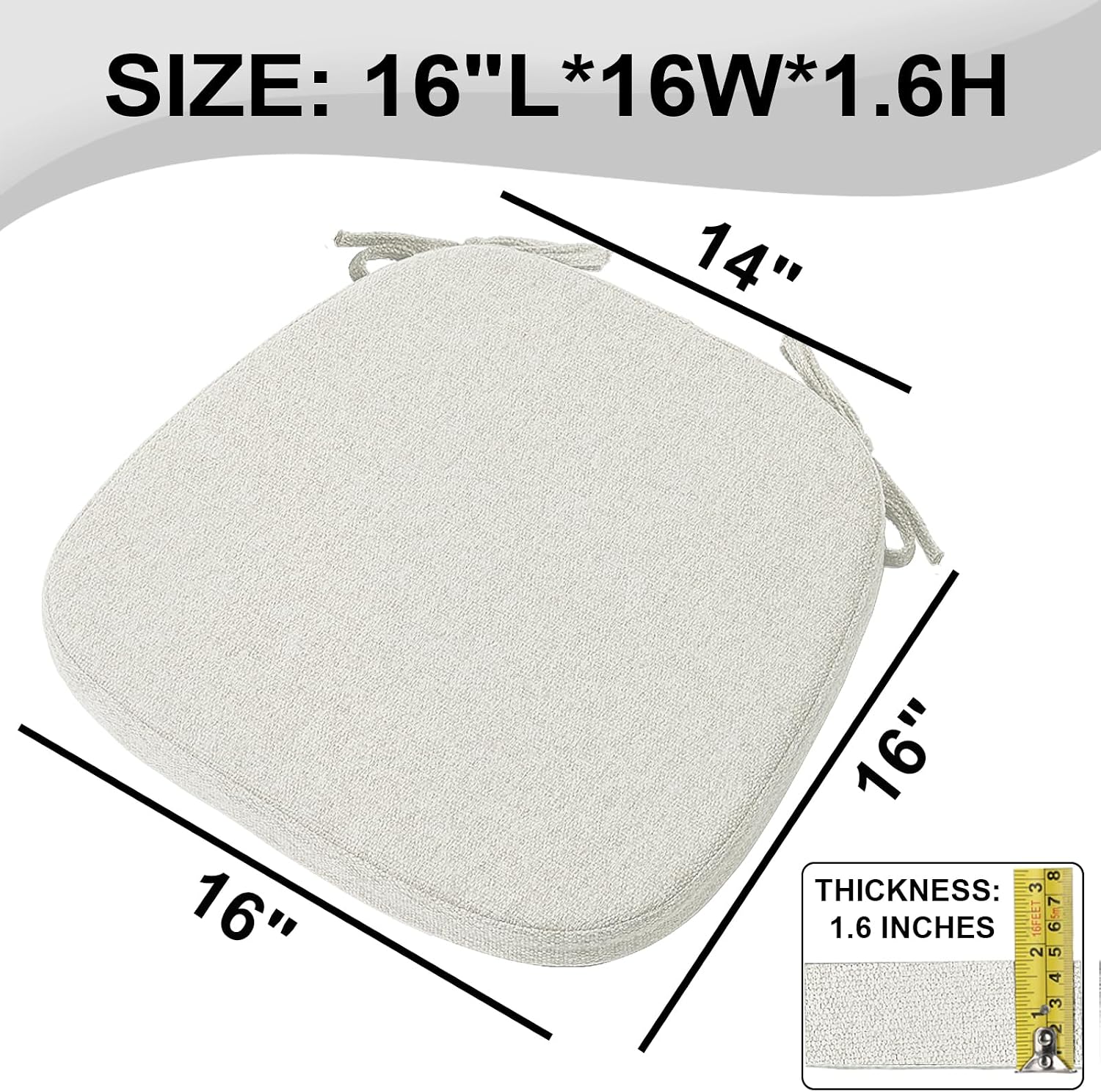 SINOSSO 4 Pack Memory Foam Chair Cushions for Dining Chairs, Friendly Woven Fabric 16" U-Shape Comfortable Kitchen Chair Pads, Removable Slip Resistant Seat Cushions (Set of 4, Beige-Gray) image 4
