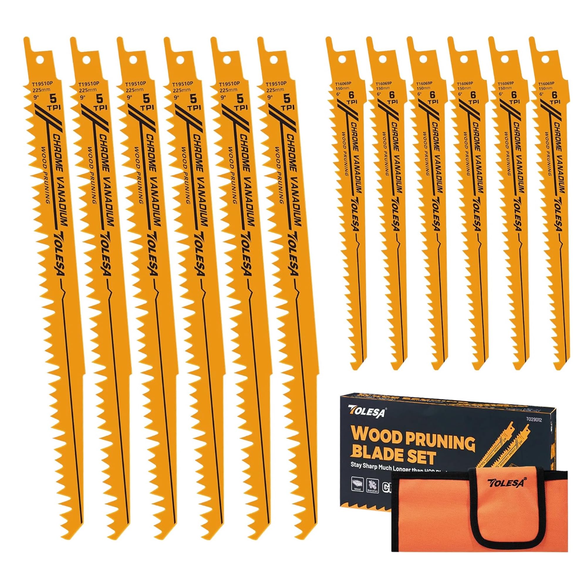 TOLESA 12 Pack CR-V Reciprocating Saw Blade Wood Cutting, Sawzall Pruning Blades Fast & Clean Cut With Durability, Flexibility & Longevity for Professionals & Everyday DIY Gardeners