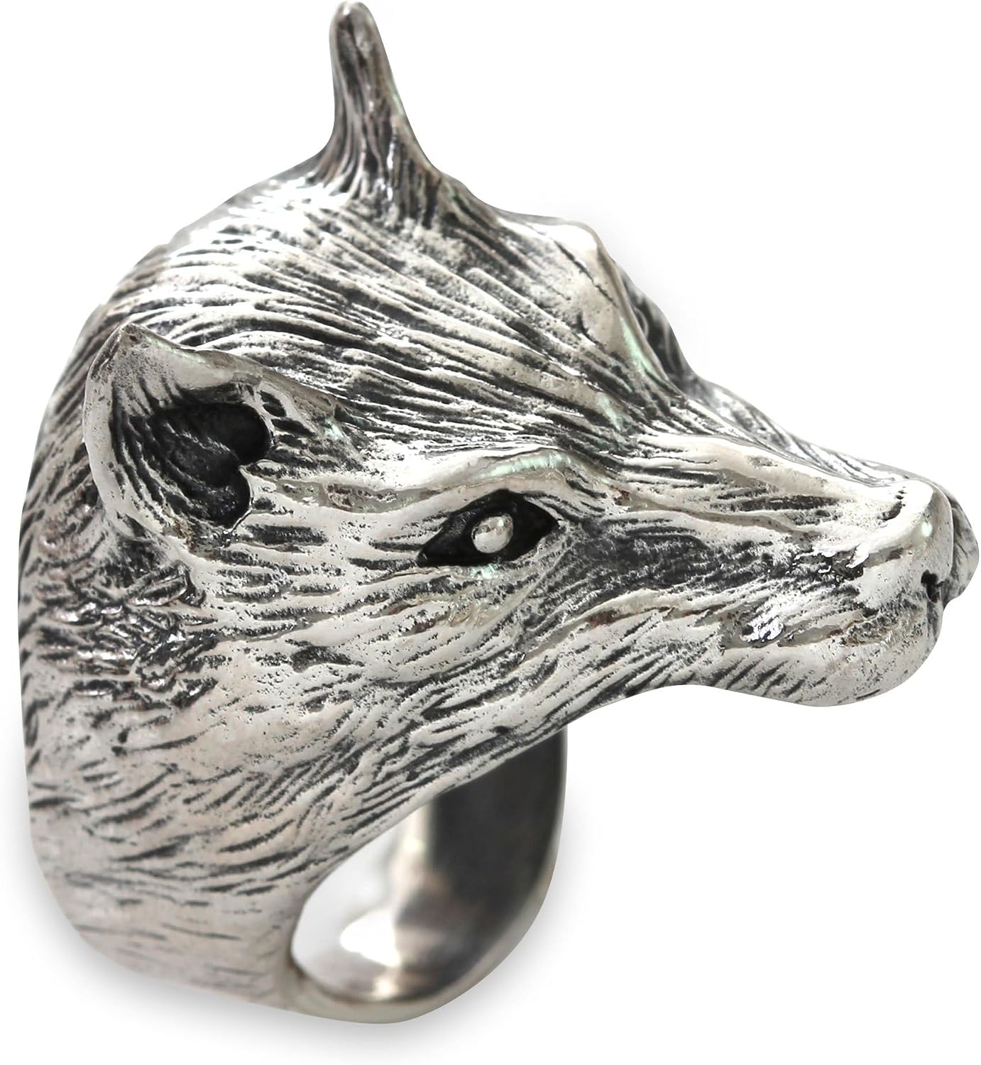 NOVICA Artisan Handmade Men's .925 Sterling Silver Ring Animal Themed Wolf for Indonesia Halloween Dog 'Wolf Courage'