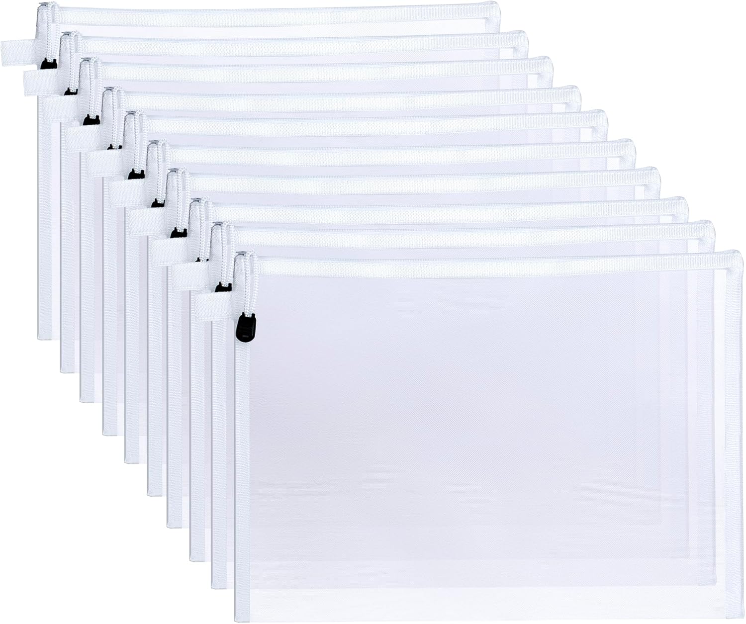 20Pieces Nylon Zipper Mesh Pouch,A4 Letter Size,Durable Document Bags for Office,Puzzle,Board Games,Travel Accessories (White-20P)