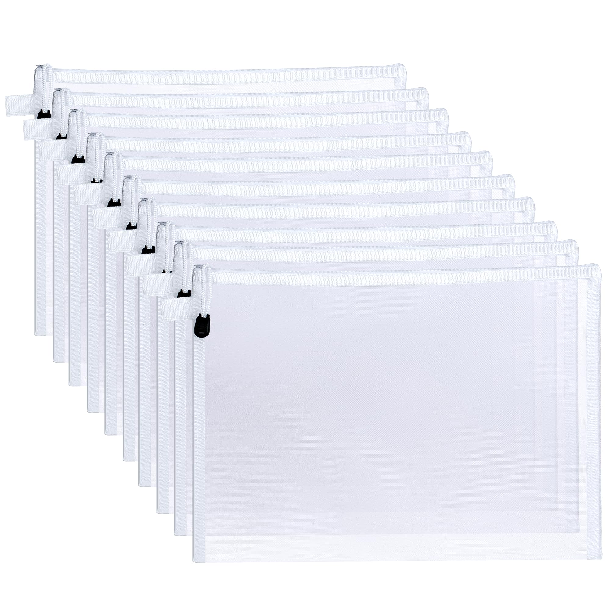 Photo 1 of 10Pieces Nylon Zipper Mesh Pouch,A4 Letter Size,Durable Document Bags for Office,Puzzle,Board Games,Travel Accessories (White)
