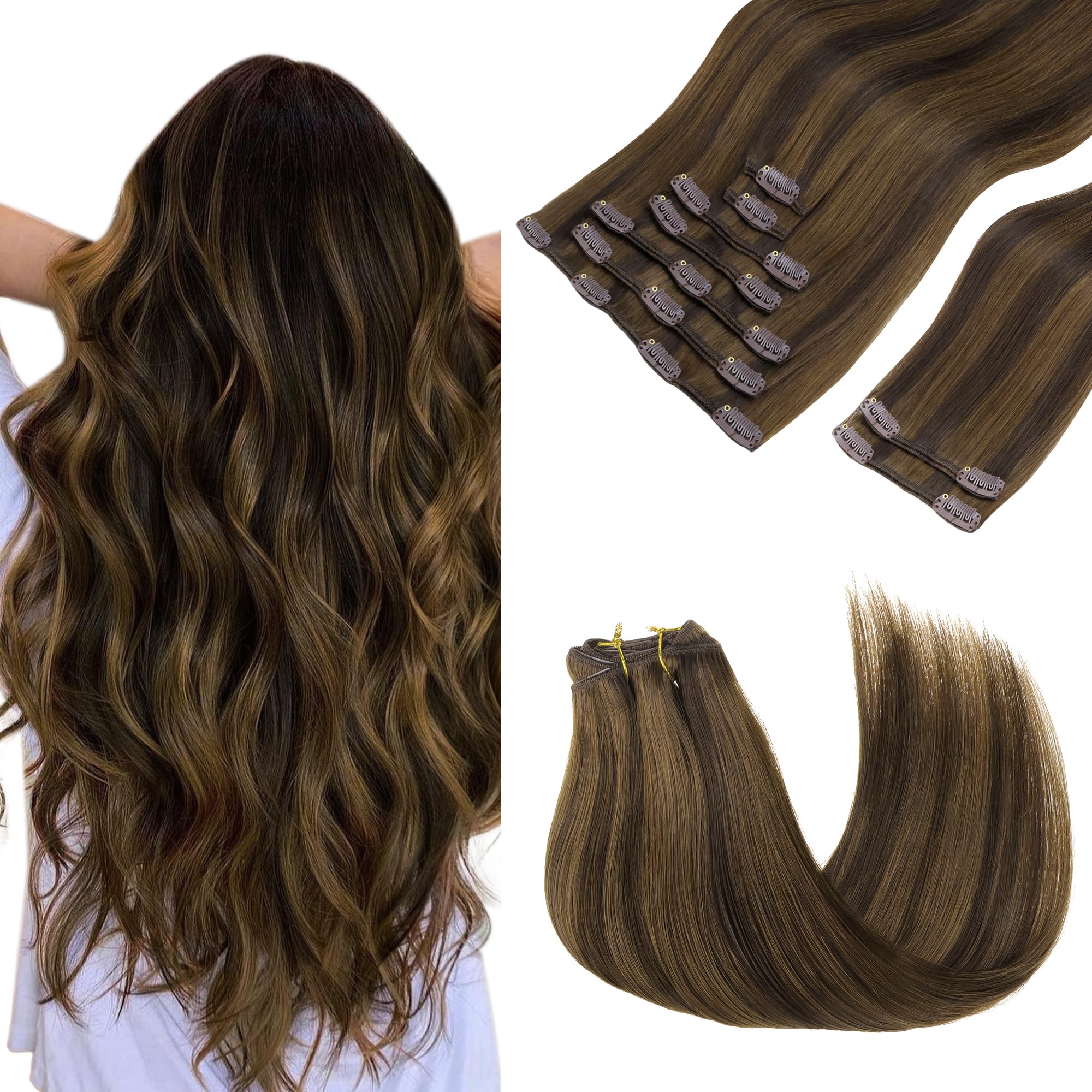 GOO GOO Clip in Hair Extensions Human Hair, 22inch 120g 7Pcs, #1B Natural black, Hair extensions for women, Human Hair Extensions Clip in — view 65