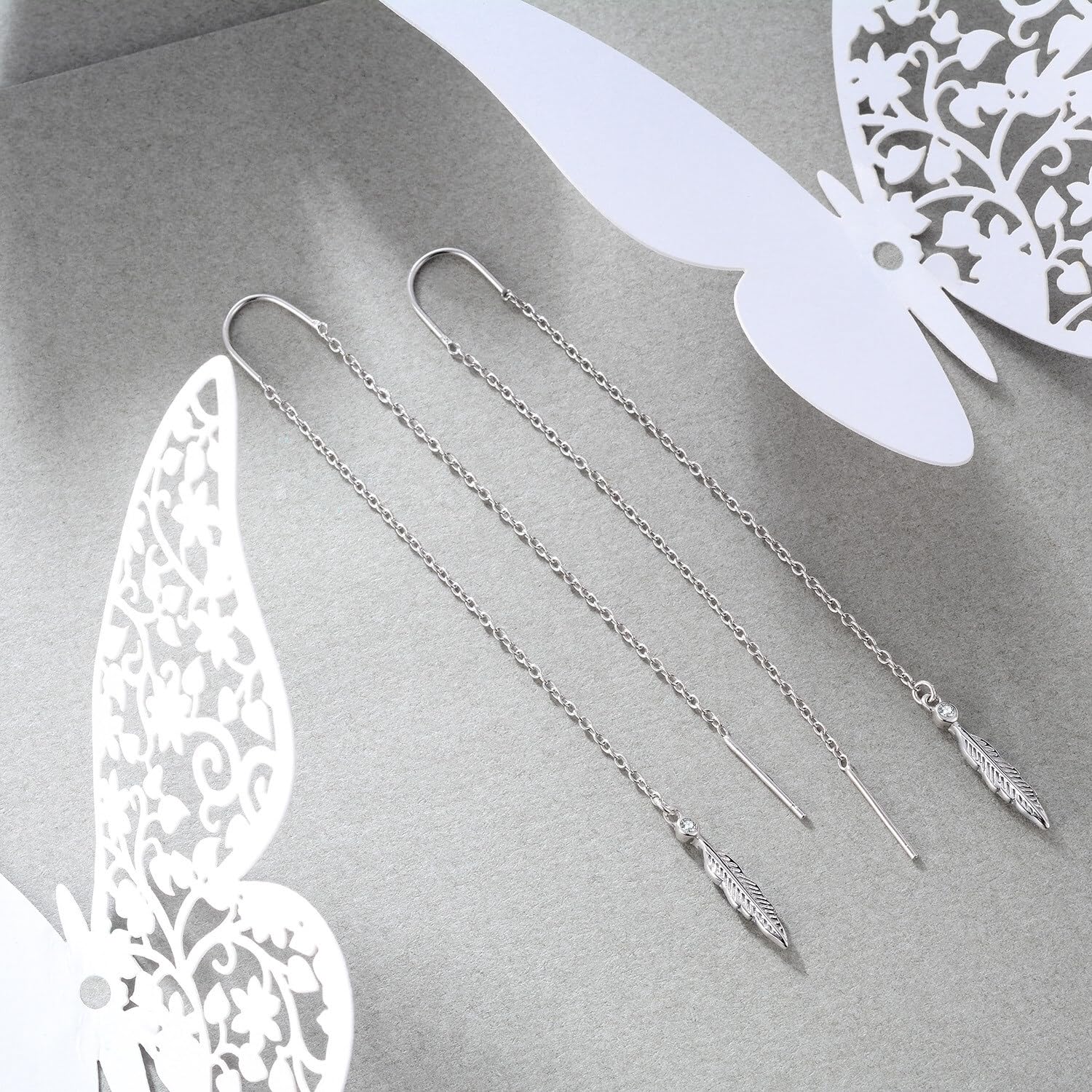 Pendientes de plumas de plata de ley, pendientes largos de plumas para mujer (pendientes de plumas).