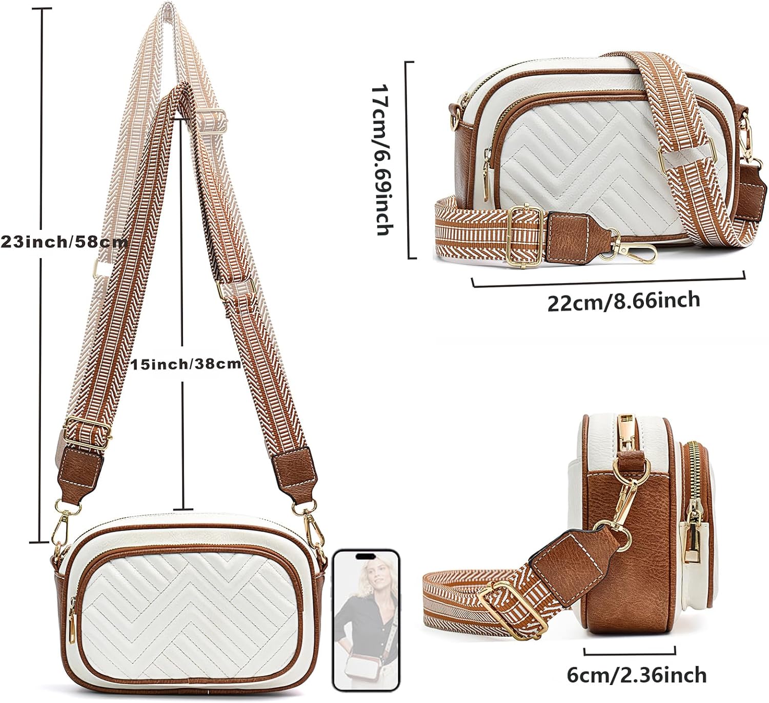 Crossbody Bags for Women Quilted Crossbody Purses Crossbody Bags Trendy Small Shoulder Bag with Wide Strap - Image 3