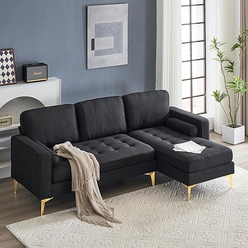 Imseigo 86W Modern L Shaped Sofa Couch, Mid Century 3-Seat Sofa Couches, Modular Sectional Sofa with Reversible Chaise for Living Room, Apartment,
