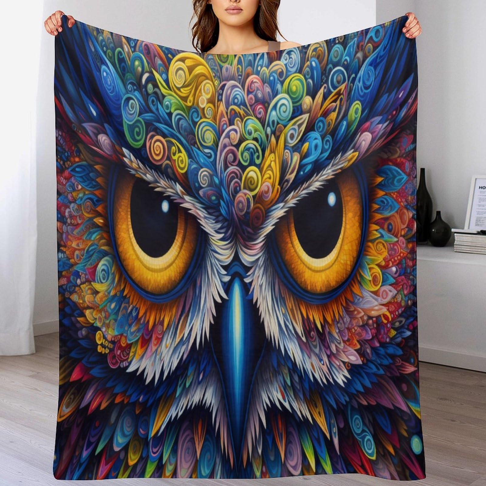 Couverture polaire en flannel 180x200 cm tapis douillet imprimé hibou pour canapé
