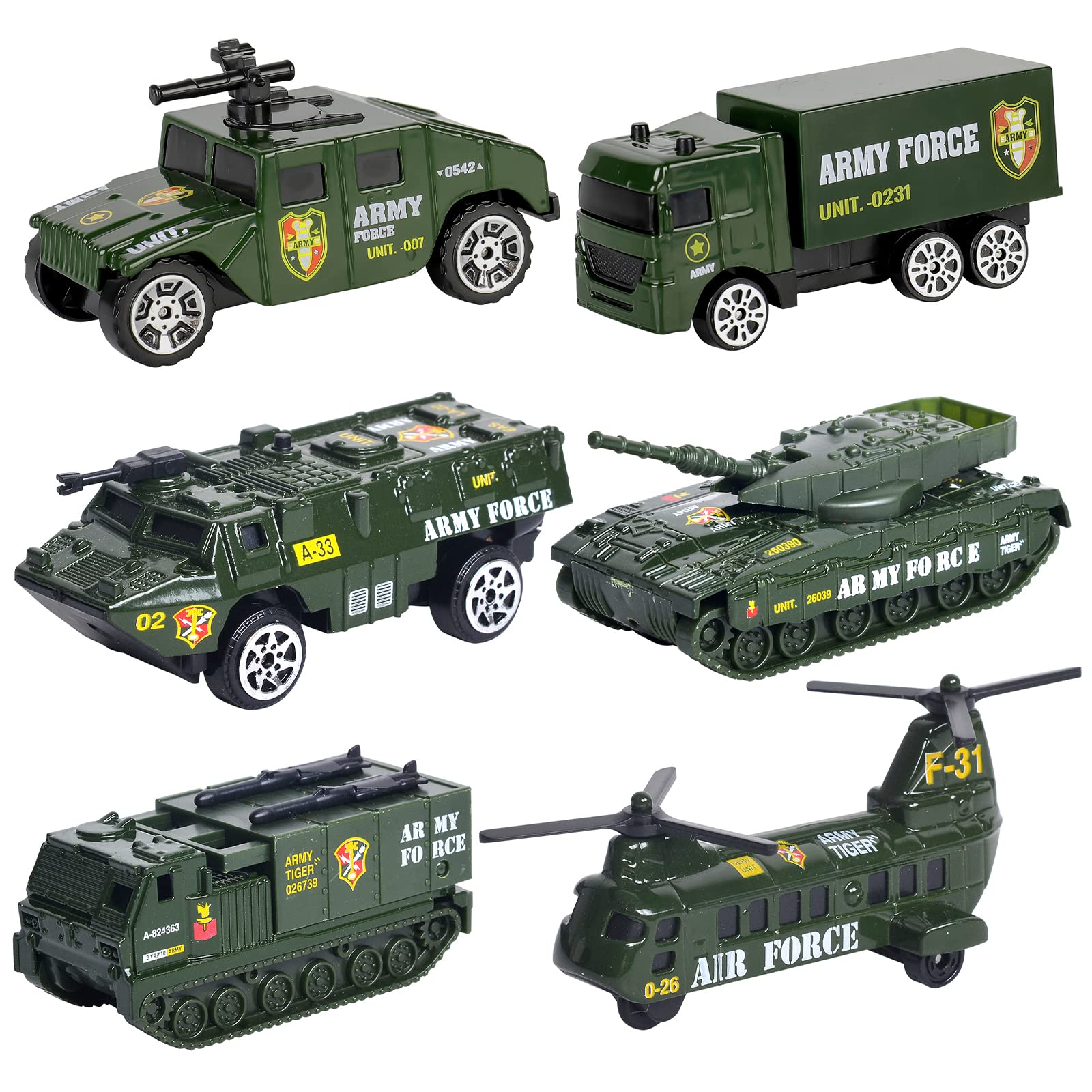 Youlechen 6 Pack Metal Die-cast Military Vehicles, Army Toys Cars