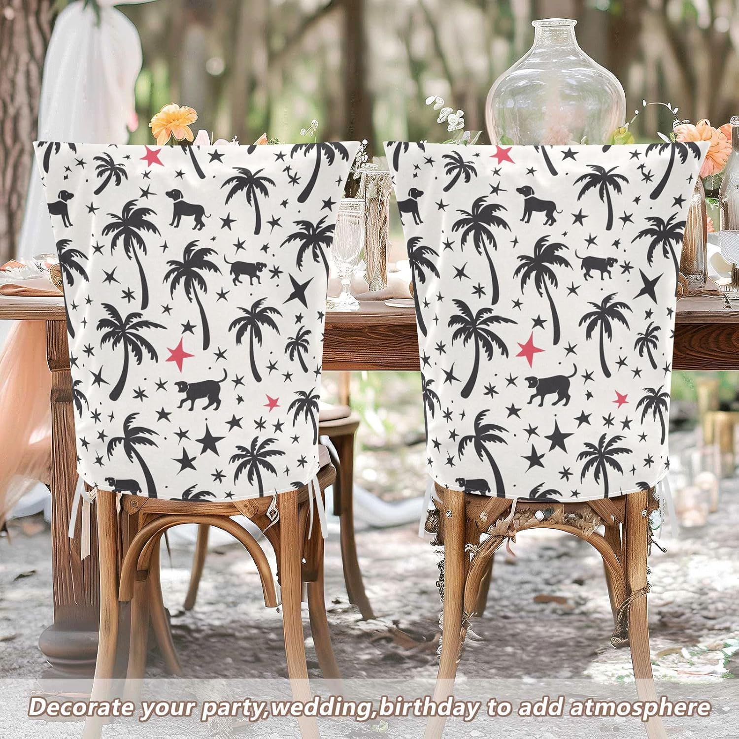 ALAZA Palm Trees Dogs Stars Chair Back Cover Set of 6, Washable Reusable Removable Chair Slipcovers Decorative Chair Cover for Home Kitchen Wedding Party