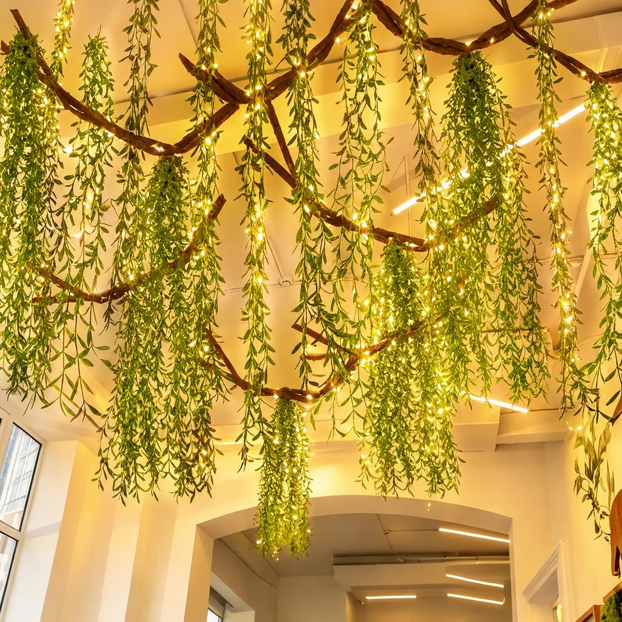 82.6FT Jungle Party Decorations Set Artificial Hanging Willow Vines with Tree Trunk Vines Greenery Forest Decor Kit for Safari Rainforest Theme Party Classroom Indoor Outdoor Home Garden