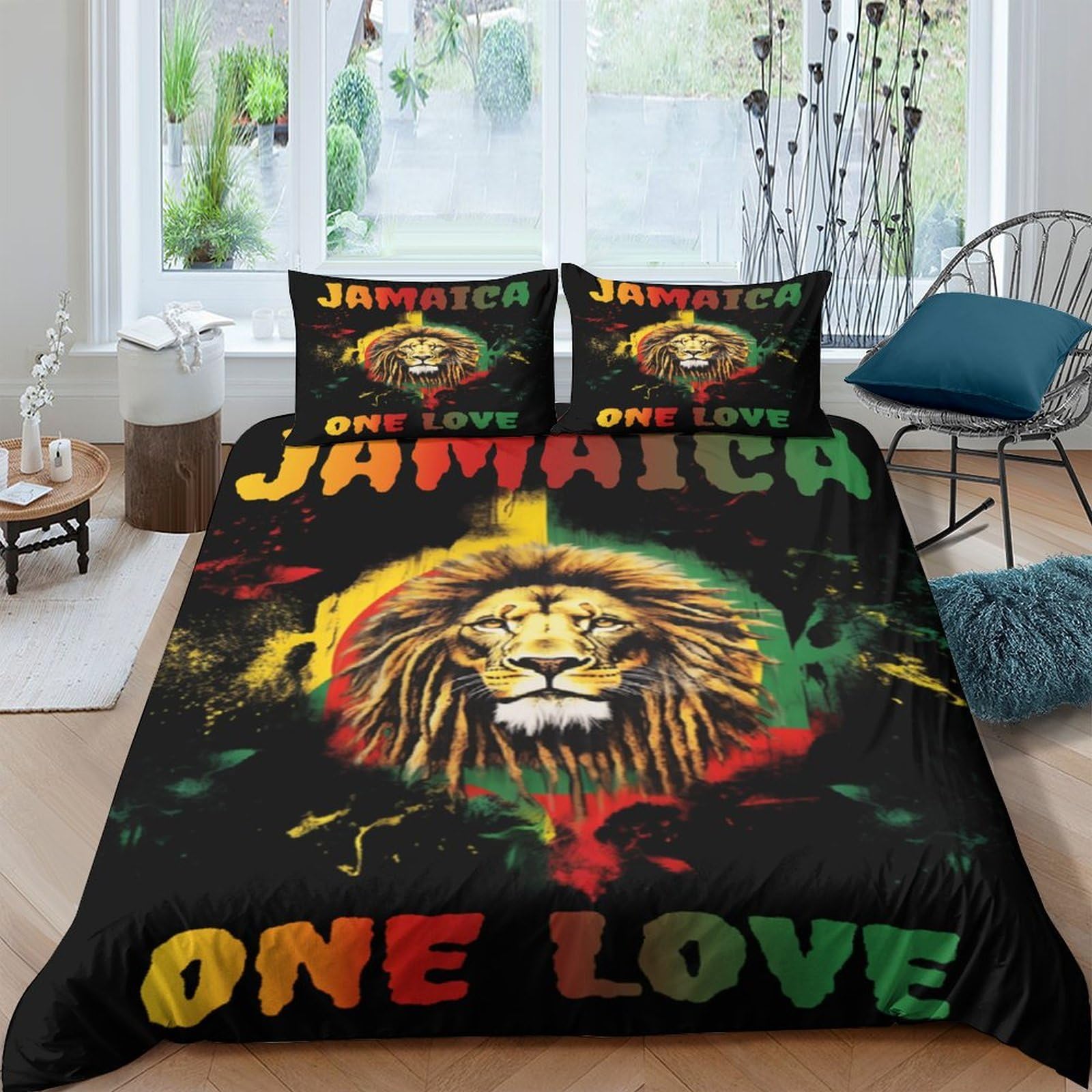 Ctjqhvkz Style-9 3D Printed Jamaica Lion Fitted Sheet Microfiber Soft Rasta Colors One Love Bed Cover For Bedroom Dorm Decor Single（135X200cm）