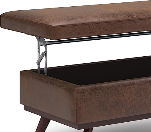 Miniatura 411 de SIMPLIHOME Owen - Bandeja rectangular moderna de mediados de siglo de 34 pulgadas de ancho, otomana pequeña para almacenamiento de mesa auxiliar, en