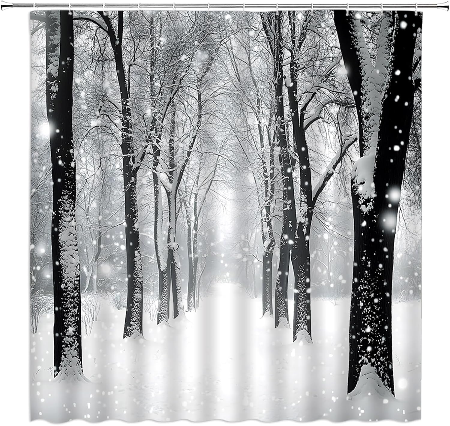 Winter Forest Shower Curtain Snow Covered Forest Nature Seasonal Christmas Holiday Fabric Bathroom Decor Set with Hooks,(70" Wx84 H)