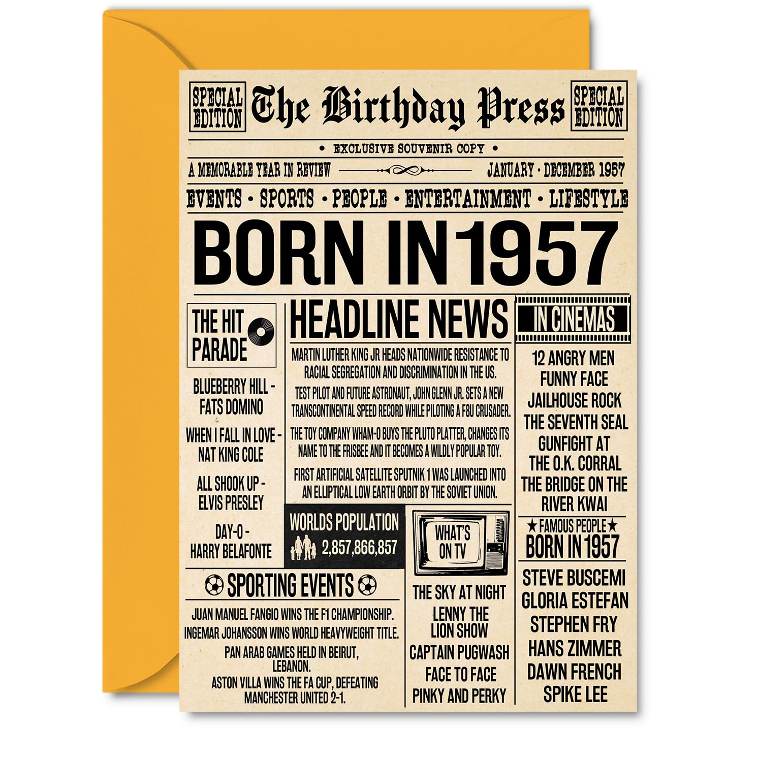 69th Birthday Cards for Women Men - Born In 1957 Newspaper - Happy 69 Birthday Card for Grandma Grandad Nan Vintage Retro Back In 1957, A5 Bday Greeting Cards