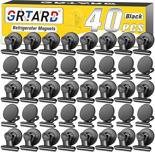 Vista 39 de Grtard Paquete de 12 clips magnéticos, imanes de nevera, clips magnéticos fuertes resistentes, clip magnético para pizarra blanca para oficina, Negro