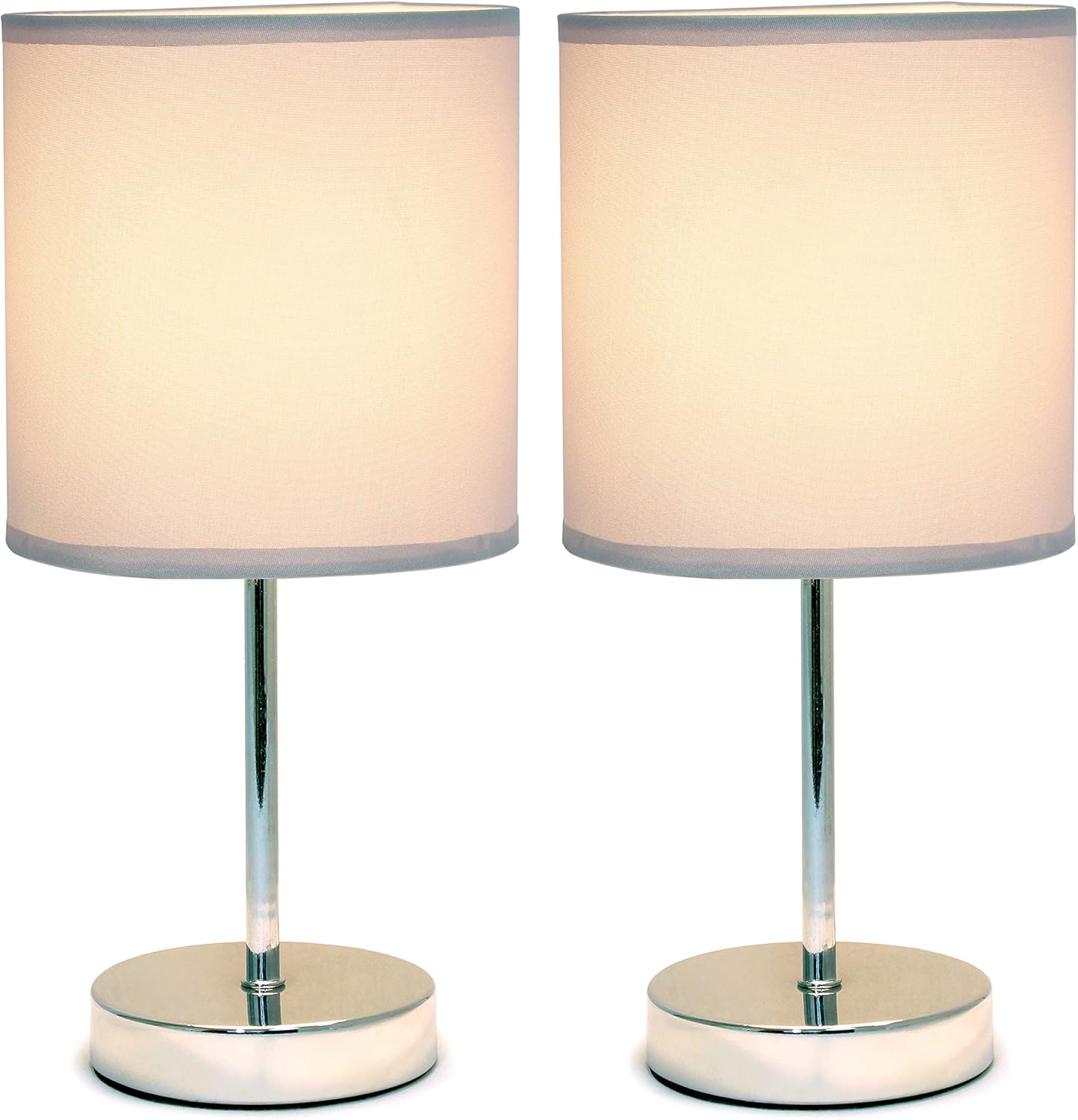 Slate Gray Chrome Mini Table Lamp Set with Fabric Shades