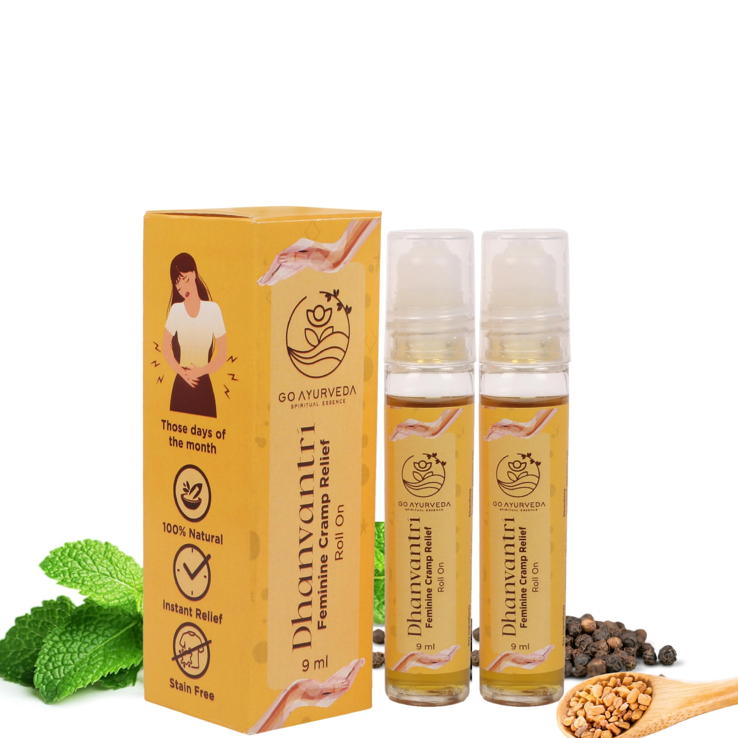 Go Ayurveda Dhanvantri Feminine Cramp Relief Roll On for Women & Girls | Natural Oil Period Pain Reliever Cramp Comfort Period Cramp Relief Massager (9.00 ml (Pack of 2)) (B0CKR1BJYZ) Amazon Price History, Amazon Price Tracker