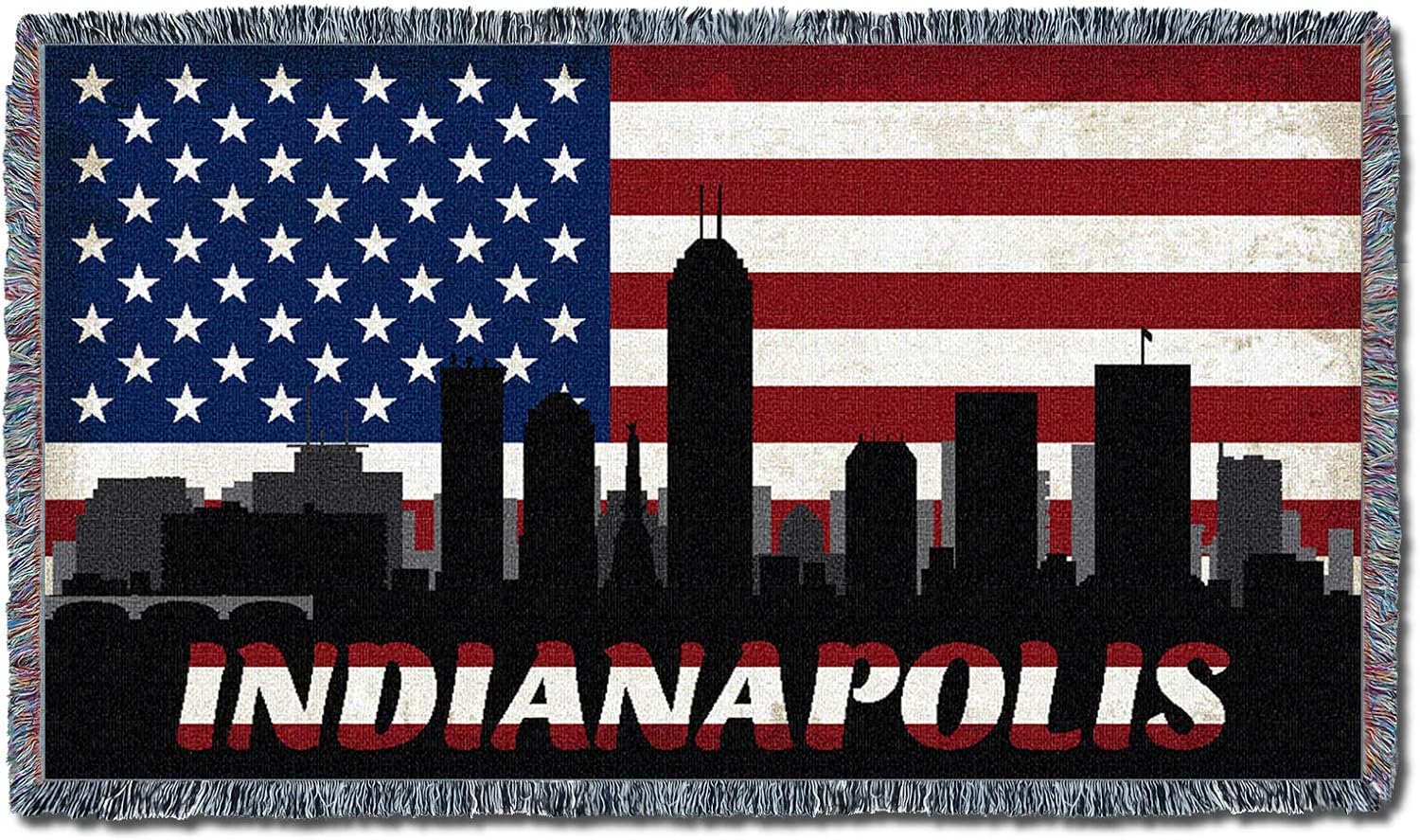 Pure Country Weavers Indiana - Indianapolis - City American Flag Blanket - Gift Tapestry Throw for Back of Couch or Sofa - Woven from Cotton - Made in the USA (61x36)