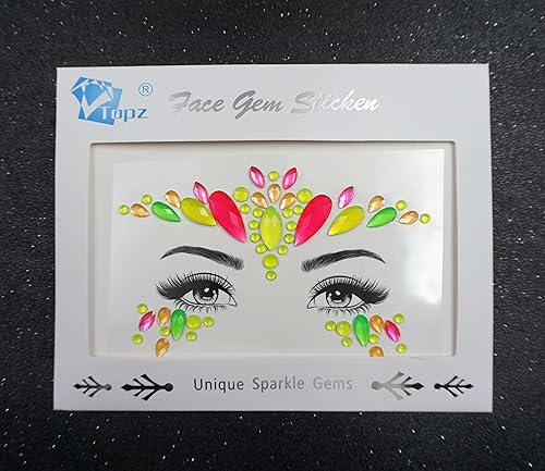 Miniatura 5 de Topz Pegatina de gemas faciales de neón para la cara, maquillaje de Halloween, tatuajes faciales de arco iris, gemas de cristal para ojos,
