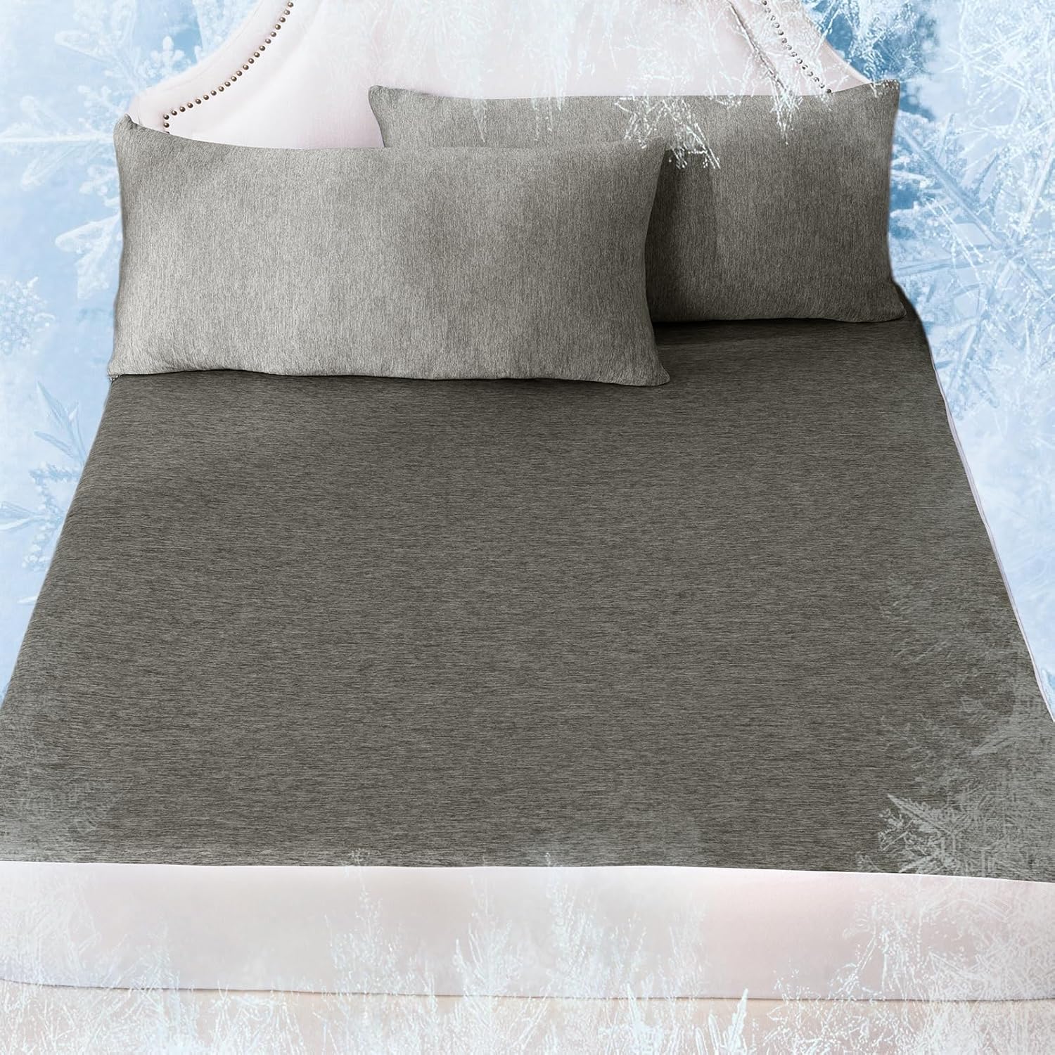 OMERAI Queen Sheet Set, 3 Piece Bed Sheets for Hot Sleeper, Breathable & Cooling, Includes 1 Fitted Sheet and 2 Pillowcases, Grey