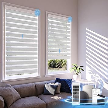 Motorized Zebra Blinds with Remote,Rechargeable Smart Electric Cordless Shade,White,48" W X 72" H