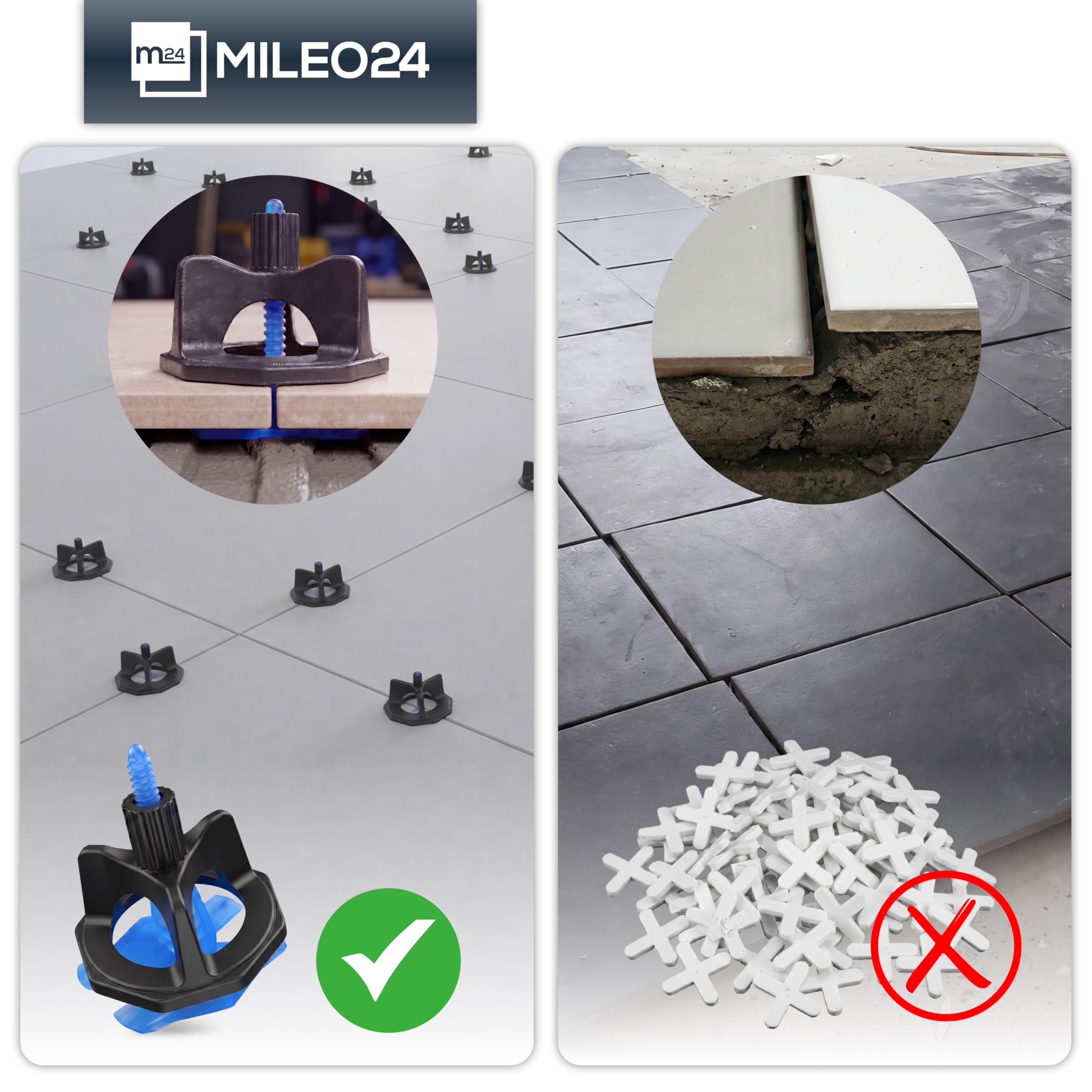 Fliesen-Nivelliersystem Fugenkreuze Set I 200 x 2mm Gewindelaschen + 50 Zughauben I Verlegehilfe Fliesenkeile - Satz I Fugen AUSWAHL 1-3mm