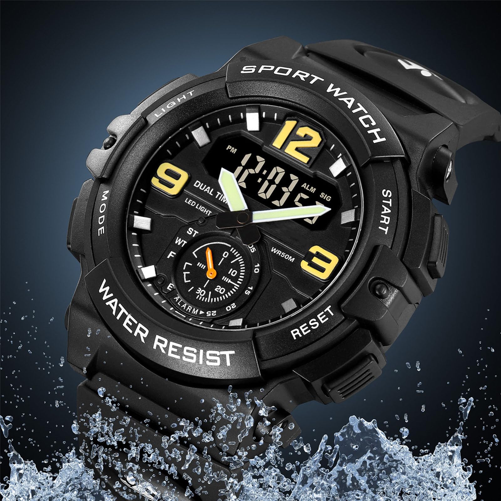 Reloj digital para hombre y mujer, con cronómetro, iluminación, alarma, calendario, cuarzo, doble tiempo, retroiluminación, reloj deportivo con correa de silicona